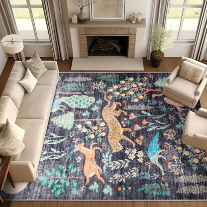 Area Rug, Jungle Animal and Tiger Print Indoor Carpet in Black, Green or Pink with Four Room-Size Options
