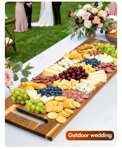 Extra-Long 36 x 11-Inch Wood-Color Charcuterie Board with Recessed Handles and Two Display Stands