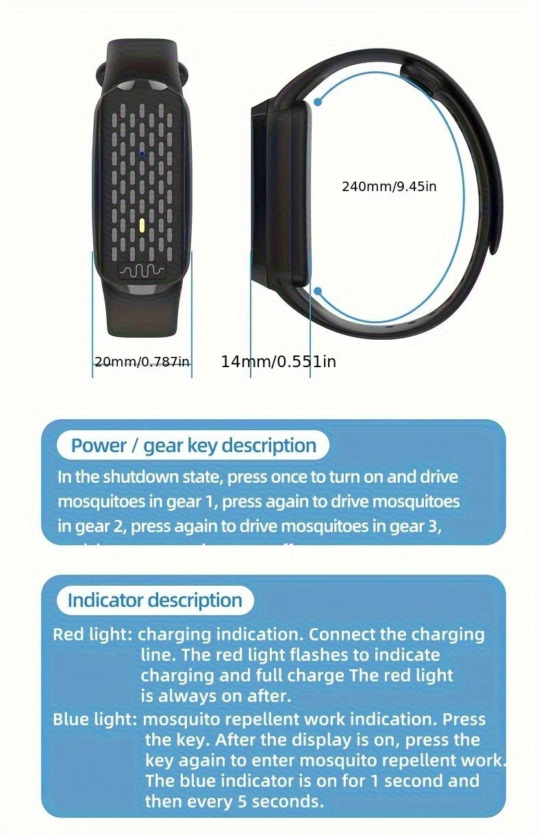 Mosquito Repellent Bracelet – Ultrasonic Soundwave Technology, USB Rechargeable, Waterproof Wristband for Camping Outdoor Hiking Travel, No Chemicals