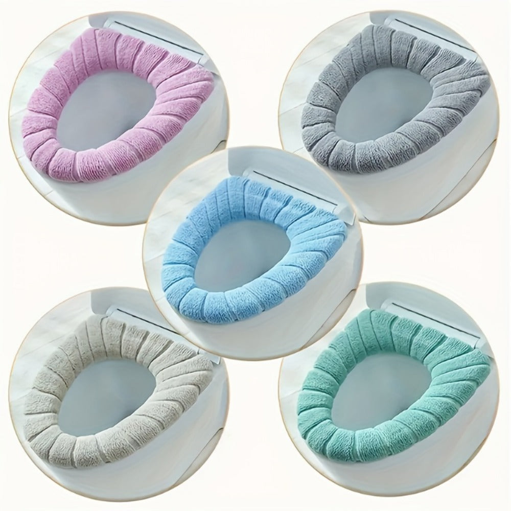 Toilet Seat Cover Set 5pcs – Soft Plush All-Inclusive Machine Washable Bathroom Seat Covers Fit Most Standard Toilets, Skin-Friendly Elastic Fabric
