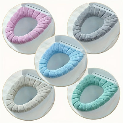 Toilet Seat Cover Set 5pcs – Soft Plush All-Inclusive Machine Washable Bathroom Seat Covers Fit Most Standard Toilets, Skin-Friendly Elastic Fabric