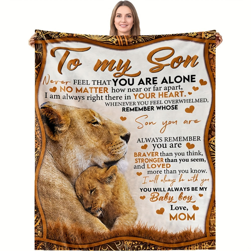 Lion Artwork Throw Blanket with To My Son Message from Mom in 50 x 60 or 60 x 80-Inch Sizes