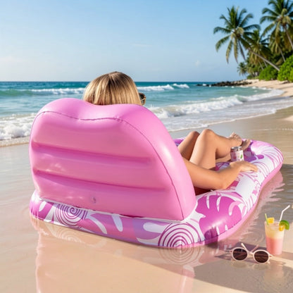 Pink Tropical Inflatable Pool Recliner Float, 60 x 36 x 24 Inches with Mesh Seat and Cup Holder