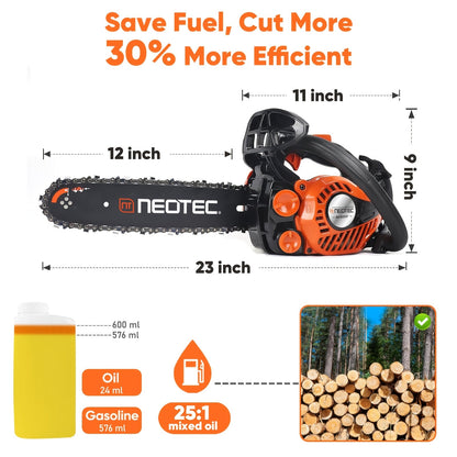 25CC 12-Inch Top-Handle Gas Chainsaw with 12000 RPM Source Rating and 5.5-Pound Body Configuration