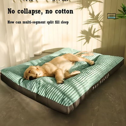 Green Stripe Dog Bed Mattress with Polyester Fiber Cushion, Removable Washable Cover and XL or XXL Size