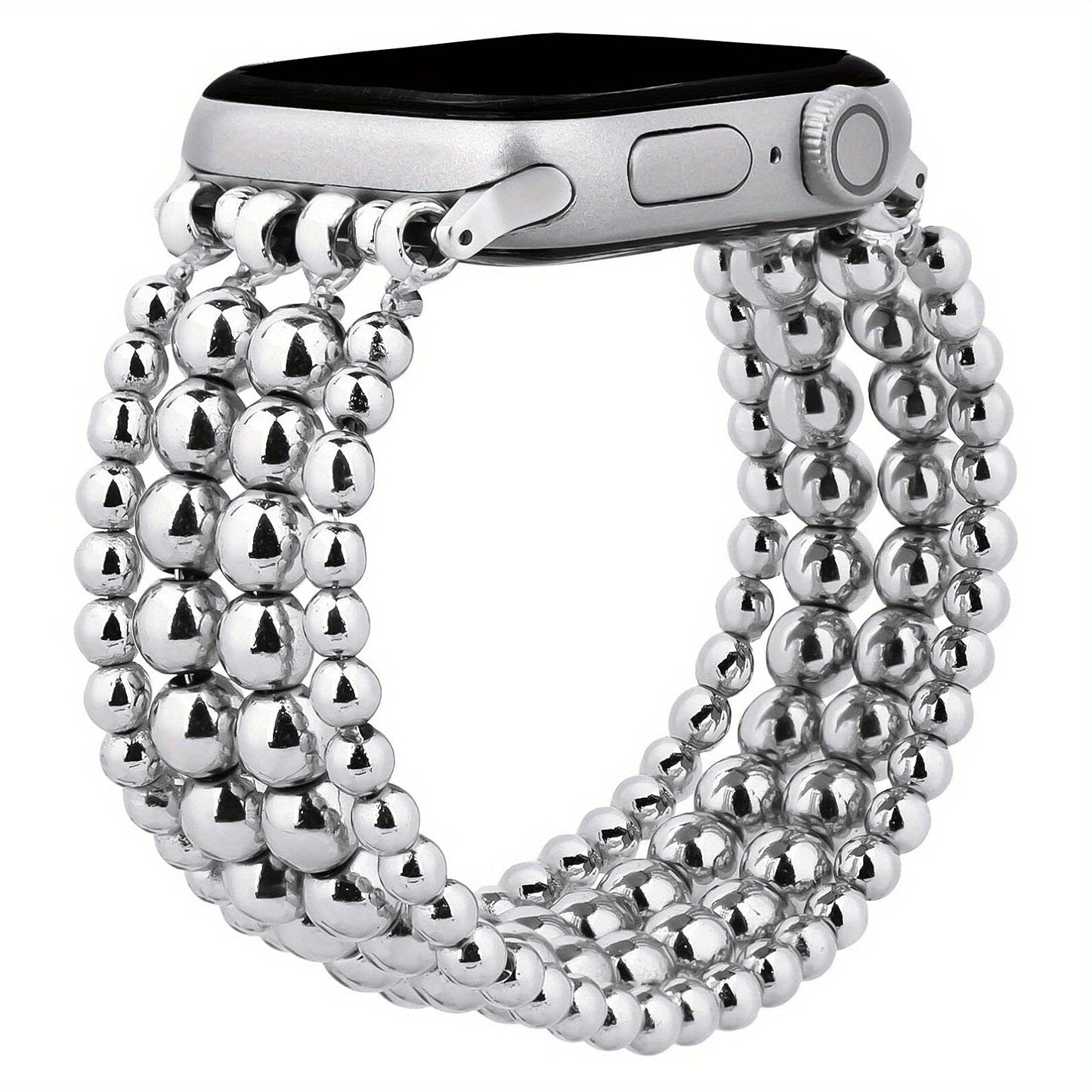Watch Band with Stainless Steel Beads and Elastic Slip-On Design in Four Finishes for Apple Watch Sizes