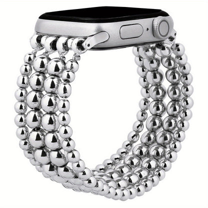 Watch Band with Stainless Steel Beads and Elastic Slip-On Design in Four Finishes for Apple Watch Sizes