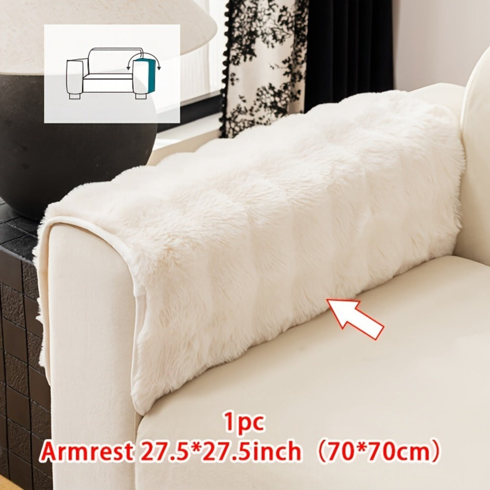 Sofa Cover Thick Faux Rabbit Plush Panels with Anti-Slip Feature for Seat, Armrest, Backrest or Pillowcase