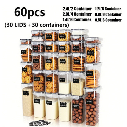 Airtight Food Storage Containers with Lids BPA Free Plastic Kitchen Pantry Organizer Set for Rice Cereal Pasta Flour Sugar Spaghetti - 6 14 18 30 48 60 84pcs Flip Top Seal Canister Set
