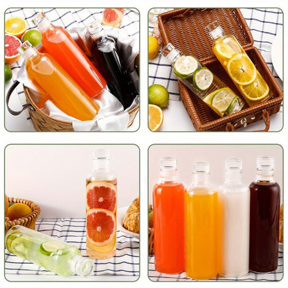 Glass Water Bottle Set, Six 18 oz Clear Bottles with Lids, Protective Sleeves and Cleaning Brush