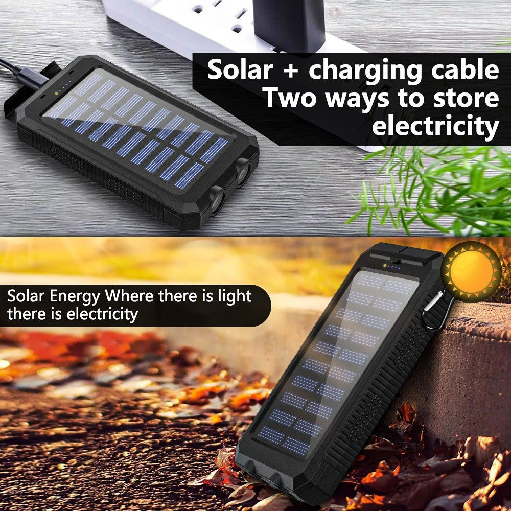 Solar Power Bank, 45800mAh QC3.0 Dual-USB Charger with Solar Panel, LED Flashlight and Five Color Options