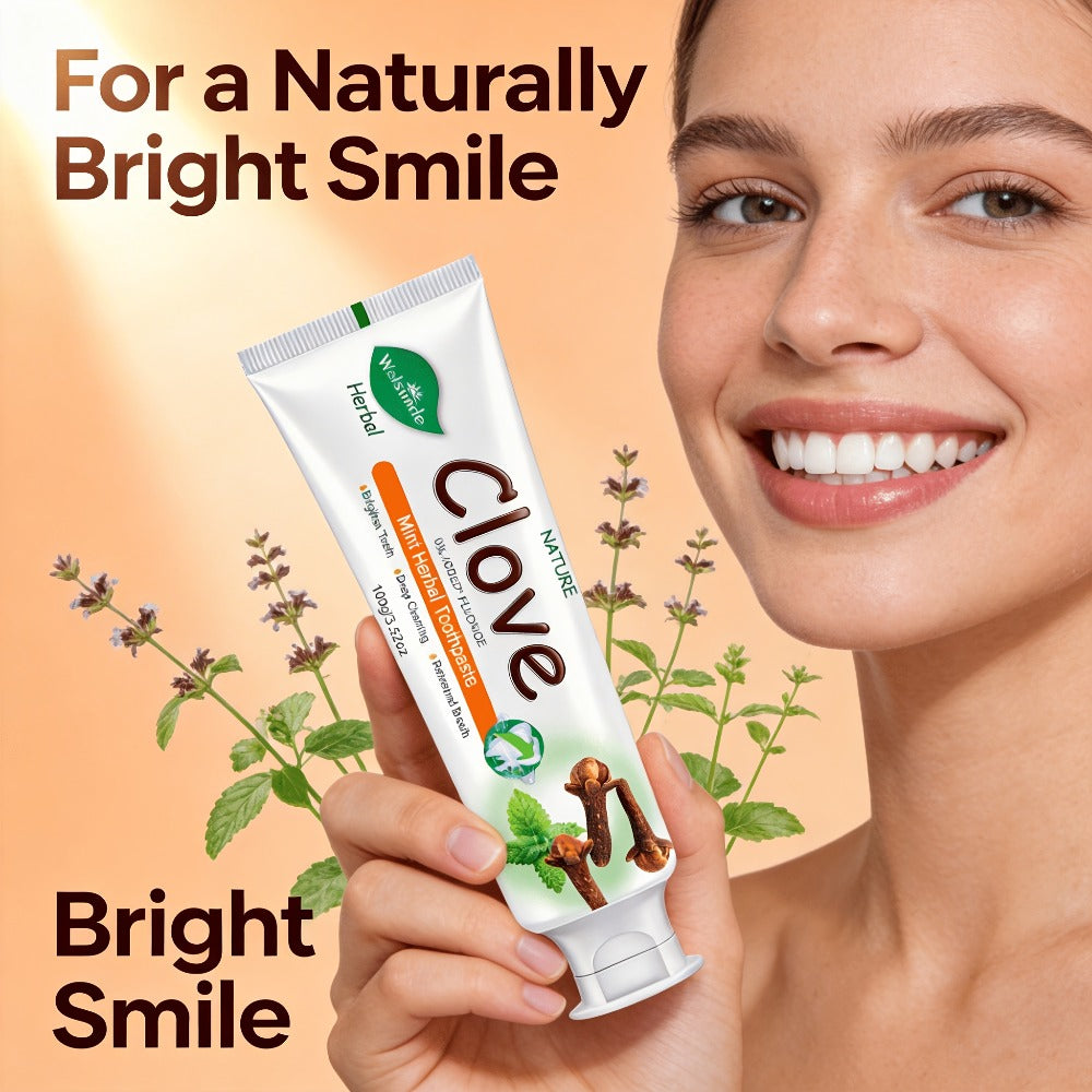 100g Mint and Clove Herbal Toothpaste Tube with Flip-Top Cap, Front-Label Ingredients and One-Piece Pack