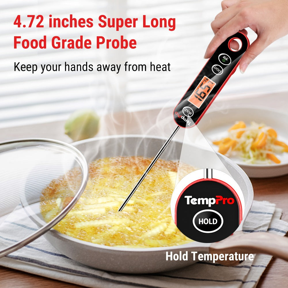 Instant Read Meat Thermometer – TempPro IC6030 Fast 3-Second Digital Kitchen BBQ Thermometer with 4.72" Foldable Probe & Backlit Display