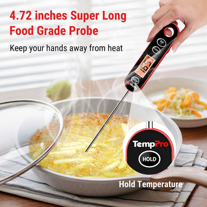 Instant Read Meat Thermometer – TempPro IC6030 Fast 3-Second Digital Kitchen BBQ Thermometer with 4.72" Foldable Probe & Backlit Display