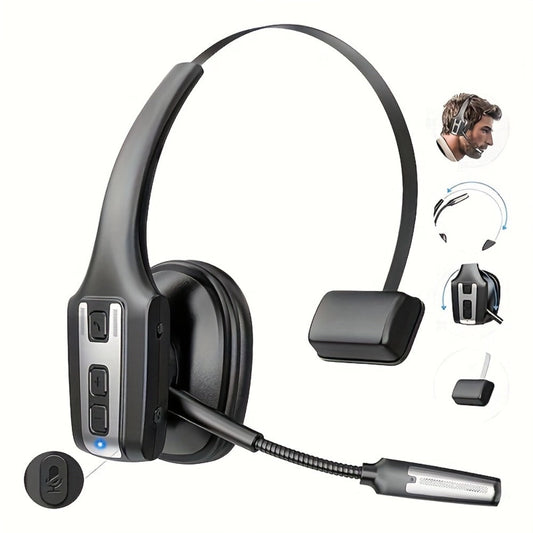 Trucker Bluetooth Headset Single Ear Noise Canceling Wireless Mono Headphone Type-C Charging Dual Device Connection for Teams Zoom Skype Office Calls Portable Lightweight Durable Black