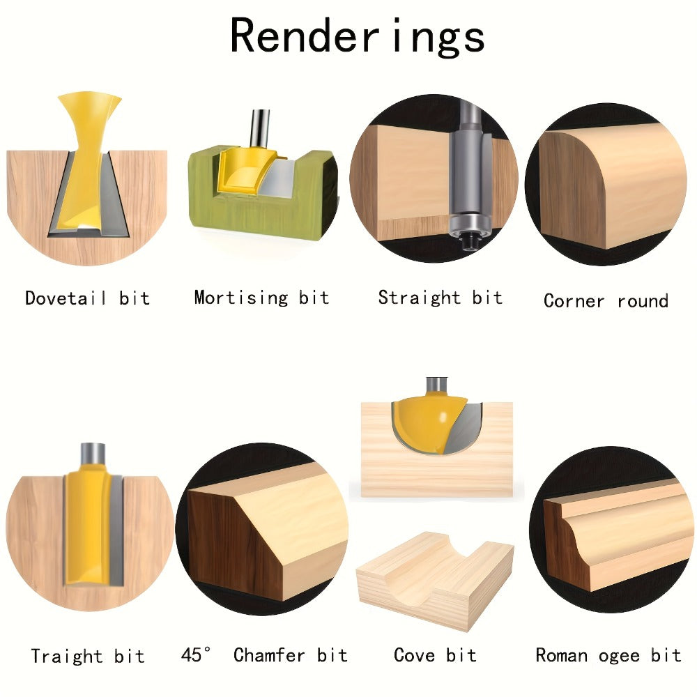 Carbide-Tipped Router Bit Set with 1/4-Inch Shanks and Metal Case in 24- or 35-Piece Options