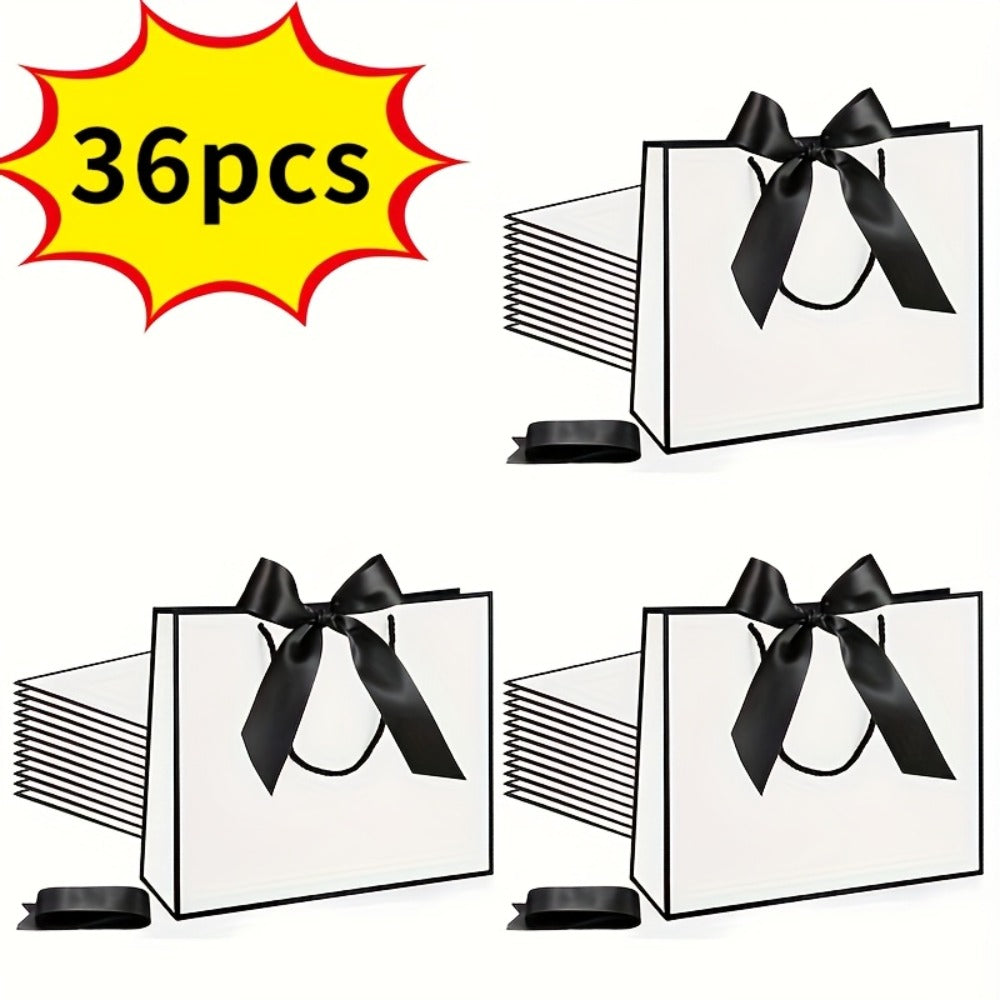 Gift Bag Set Pull-Handle Ribbon Design, 12, 24 or 36 Bags in Five Colorways with 11.8 x 10 x 4 Inch Format