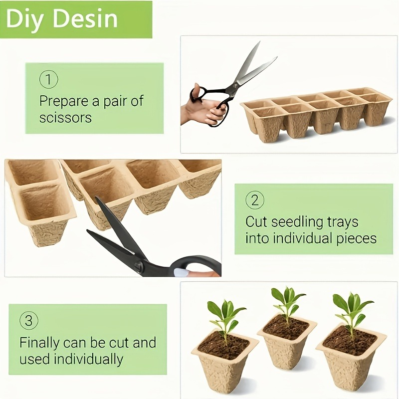 Seed Starter Pot Trays with 100 Small Square Cells, Drainage Openings and Natural Brown Molded Construction