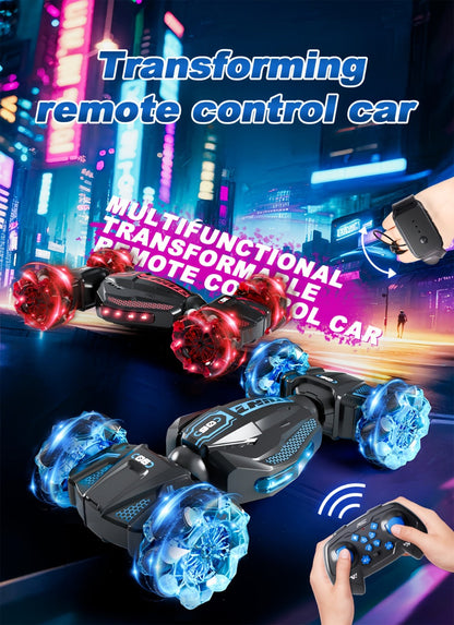 Remote Control Car, 1:24 Scale 8WD Stunt Racer with 2.4GHz Dual Remotes, 28KM/H Source Speed, LED Lights and Two Colors