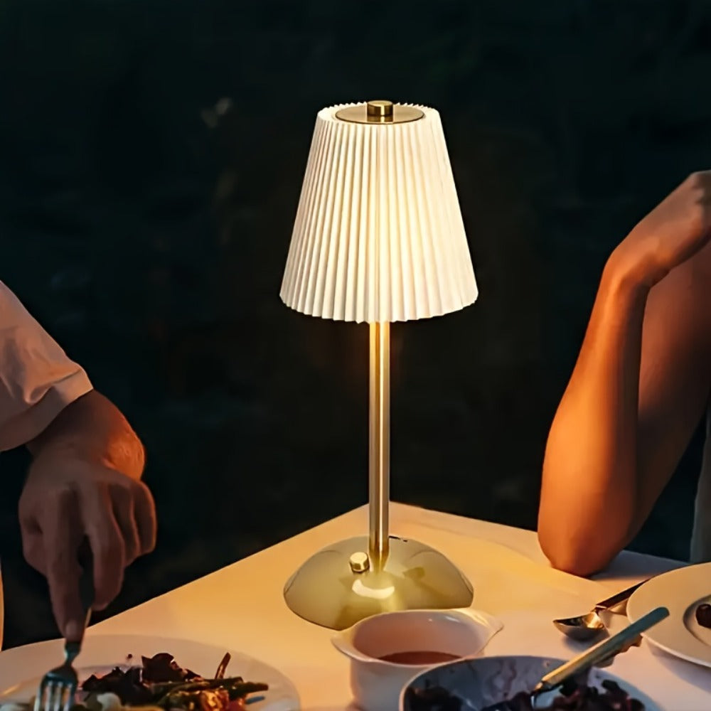 Pleated-Shade Rechargeable Table Lamp with Touch Control in Four Styles and One- or Two-Piece Options