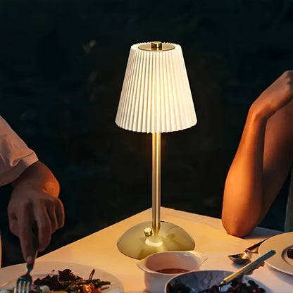 Pleated-Shade Rechargeable Table Lamp with Touch Control in Four Styles and One- or Two-Piece Options