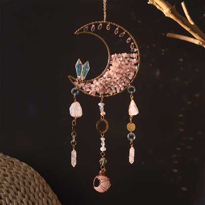 Dreamcatcher Moon Suncatcher Wall Hanging – Handmade Boho Wind Chime Pendant for Indoor Outdoor Garden, Courtyard & Party Decor – Christmas & Birthday Gift