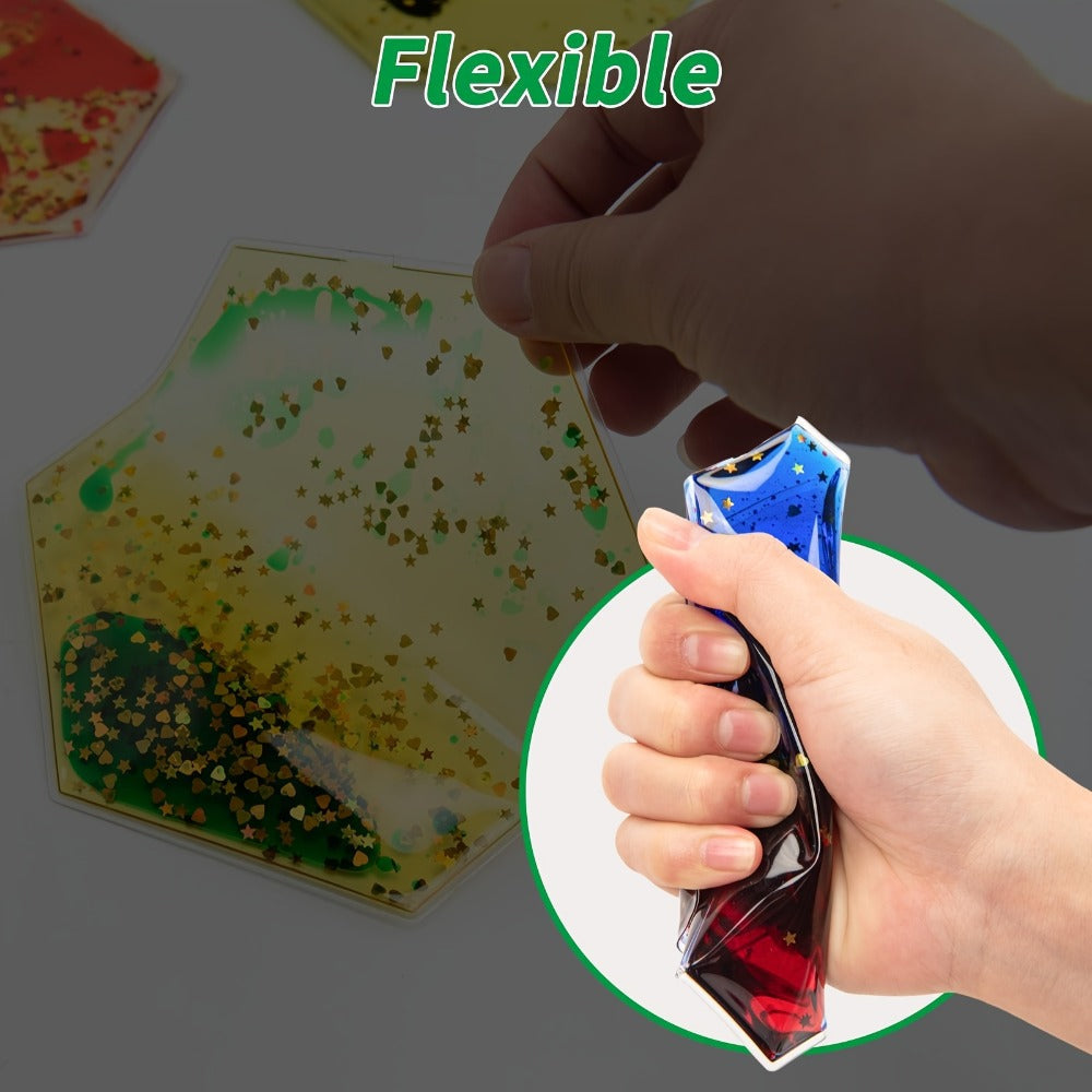Liquid Tiles Vinyl Flexible Wall Stickers 12-Pack – Geometric Sensory Tiles for Wall & Floor Decor, Stress Relief Fidget Tiles, Square & Hexagon Shapes, 5.9 x 5.9 Inches Each