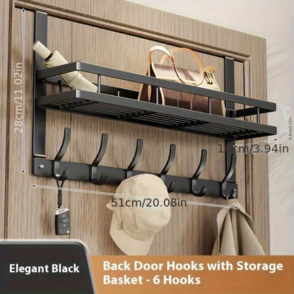 Over-the-Door Storage Rack with Hooks – Metal Multifunctional Organizer for Bedroom Bathroom Kitchen, 4/5/6/8 Hook Options in Gray & Black