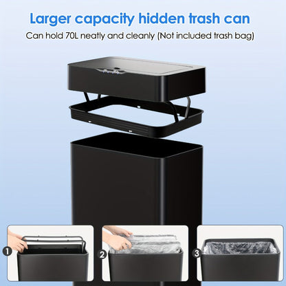 Touchless Trash Can with Motion Sensor 18.5 Gallon 60L, -Close Lid, Brushed Stainless Steel, Bag Holder