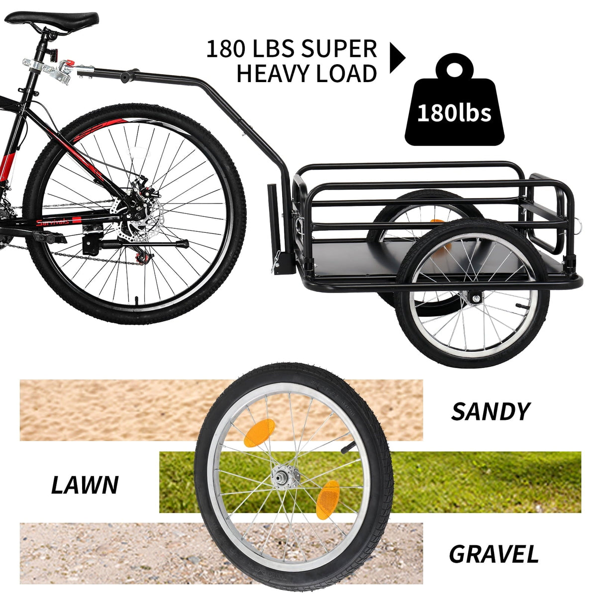 Bike Cargo Trailer Foldable 16-Inch Inflatable Wheels Detachable Walls Flatbed Bicycle Wagon for Groceries Luggage Pets Commuting