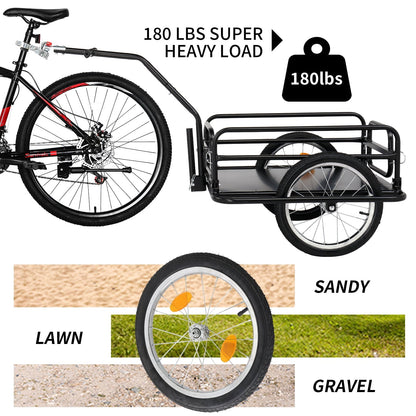 Bike Cargo Trailer Foldable 16-Inch Inflatable Wheels Detachable Walls Flatbed Bicycle Wagon for Groceries Luggage Pets Commuting