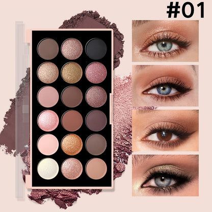 Eyeshadow Palette ANNA ROSE 18-Shade Compact with Pink-Brown Color Themes and Matte-Shimmer Finish Mix