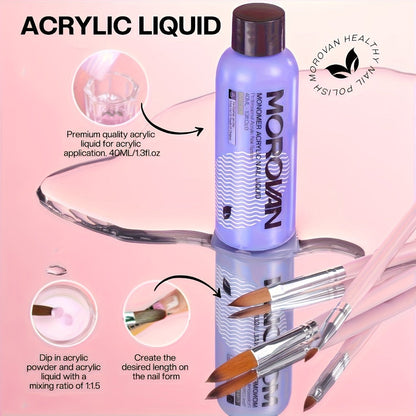 Acrylic Nail Kit MOROVAN with Lamp, 12 Glitter Colors, Three Powders, Nail Tips, Files and Manicure Tools