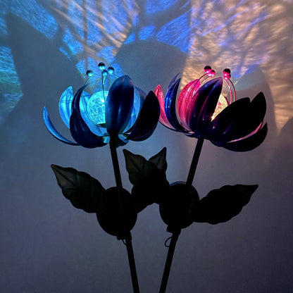 Solar Garden Light Rotating Windmill Flower with Color-Changing LED and Purple or Blue Options
