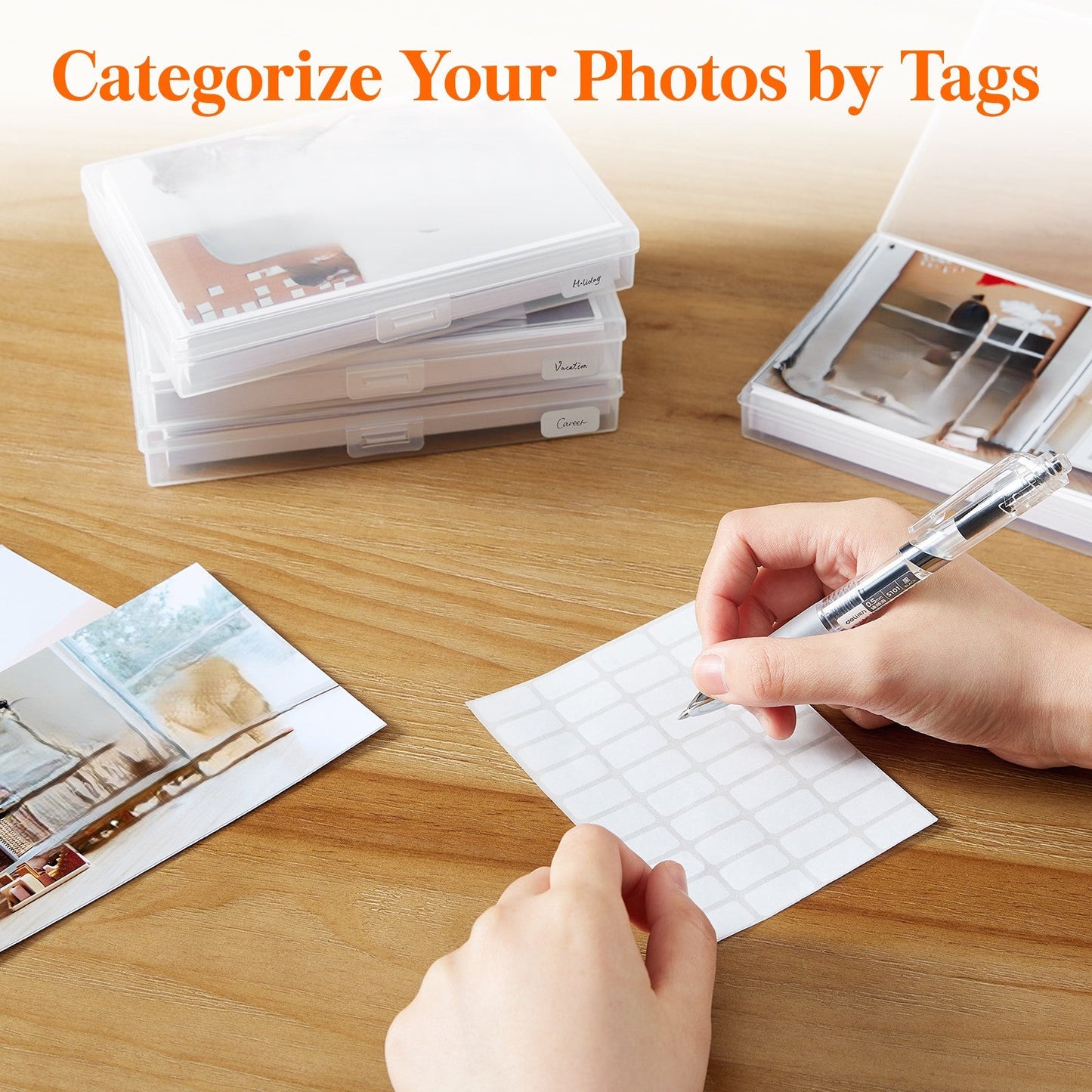 Photo Storage Box with 14 or 18 Inner Keeper Cases in Clear, Black or Multicolor Configurations