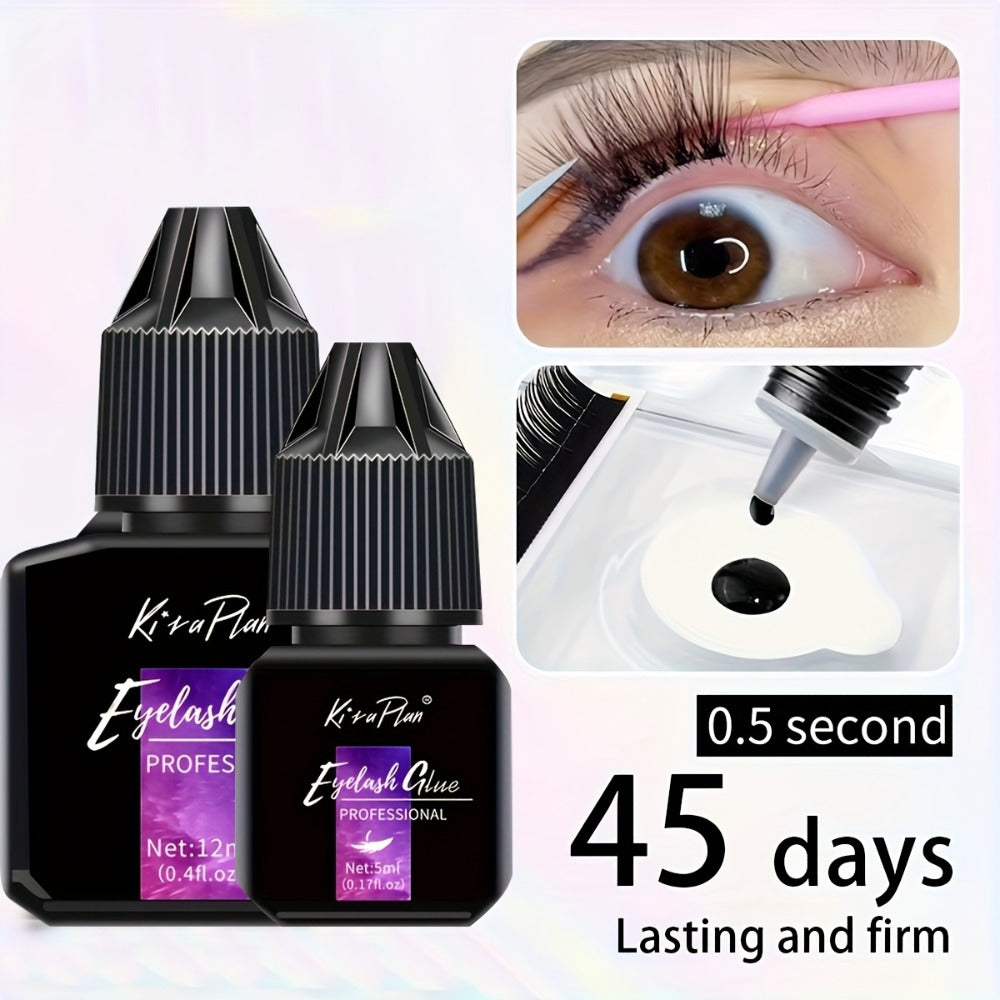 Low Allergy Lash Glue Set — Strong Hold Eyelash Extension Adhesive 6-7 Weeks Retention, Quick Dry DIY Lash Bond for Individual & Cluster Lashes, Sensitive Eye Safe Beginner-Friendly Formula, Black