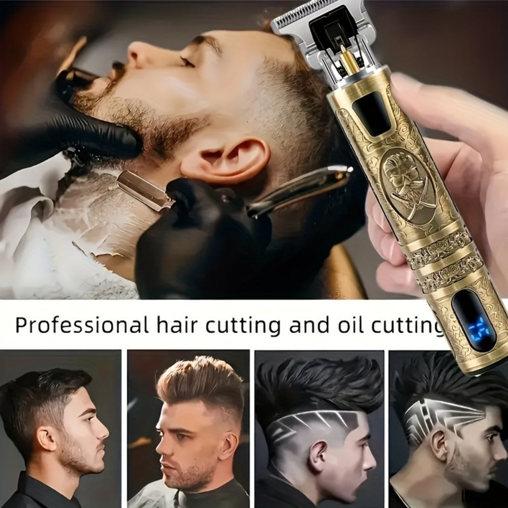 Hair Clipper Vintage T-Blade Cordless Trimmer with LCD Power Display and Dragon or Buddha Designs