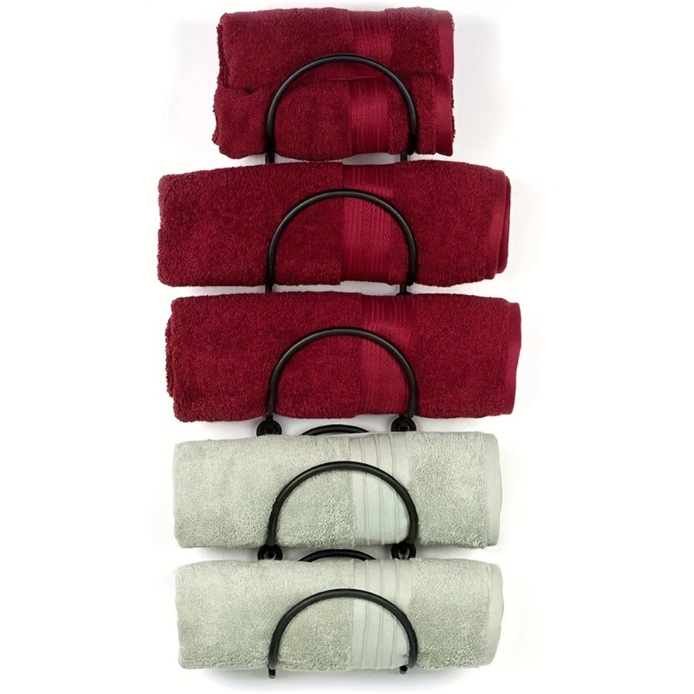 Wall Mounted Towel Rack with Hooks 6pcs Iron Hanging Rack Set Multi-Layer Wall Storage Organizer for Bathroom, Bedroom & Kitchen – Easy Install, Clothes & Towel Hanger