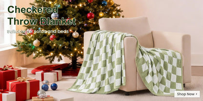 Jacquard Knit Checkered Blanket – Soft Cozy Fluffy Plaid Throw for Couch, Bed & Sofa, All Seasons, 4 Colors, Throw to King Size