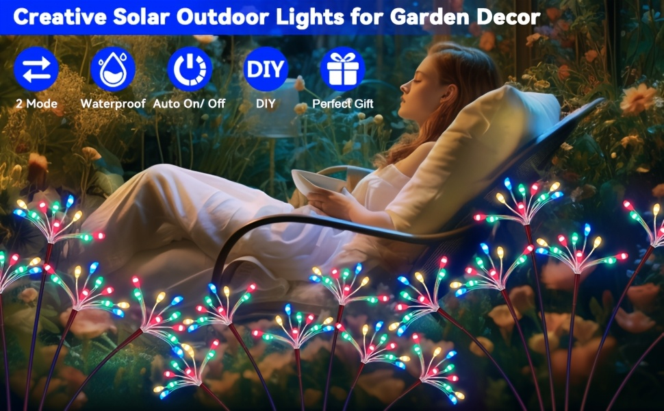 Solar Garden Lights Outdoor 4 Pack Twinkling Swaying Firework LED Stake Lights 2 Modes – Decorative Solar Path Lights for Yard Patio Flowerbed Camping Christmas Party Decor