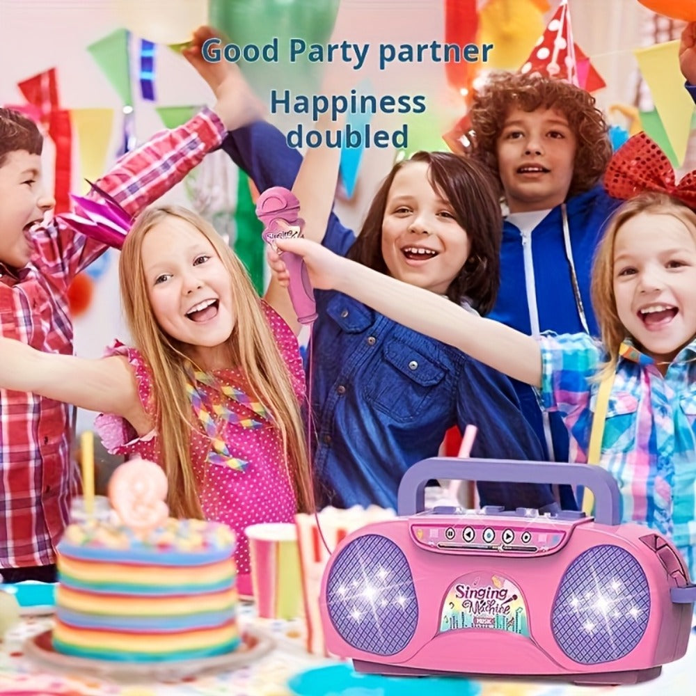 Kids Light-Up Singing Machine Toy with Microphone – All-in-One Music Toy for Boys & Girls Ages 3-7, Birthday & Holiday Gift, Blue / Red / Pink