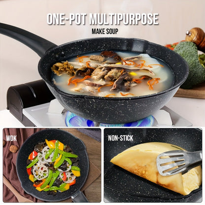 Non-Stick Cookware Set 4pcs Aluminum Frying Pan Kitchen Cooking Set Even Heat Distribution Easy Clean for Sauteing Searing Frying Everyday Home Cooking Black