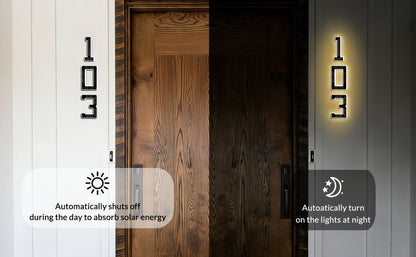 LED Solar House Number Light 6.7 Inch Wall Mounted – Smart Sensor Illuminated Address Number for Home Decor, No Wiring Energy-Saving Solar Powered Outdoor Light