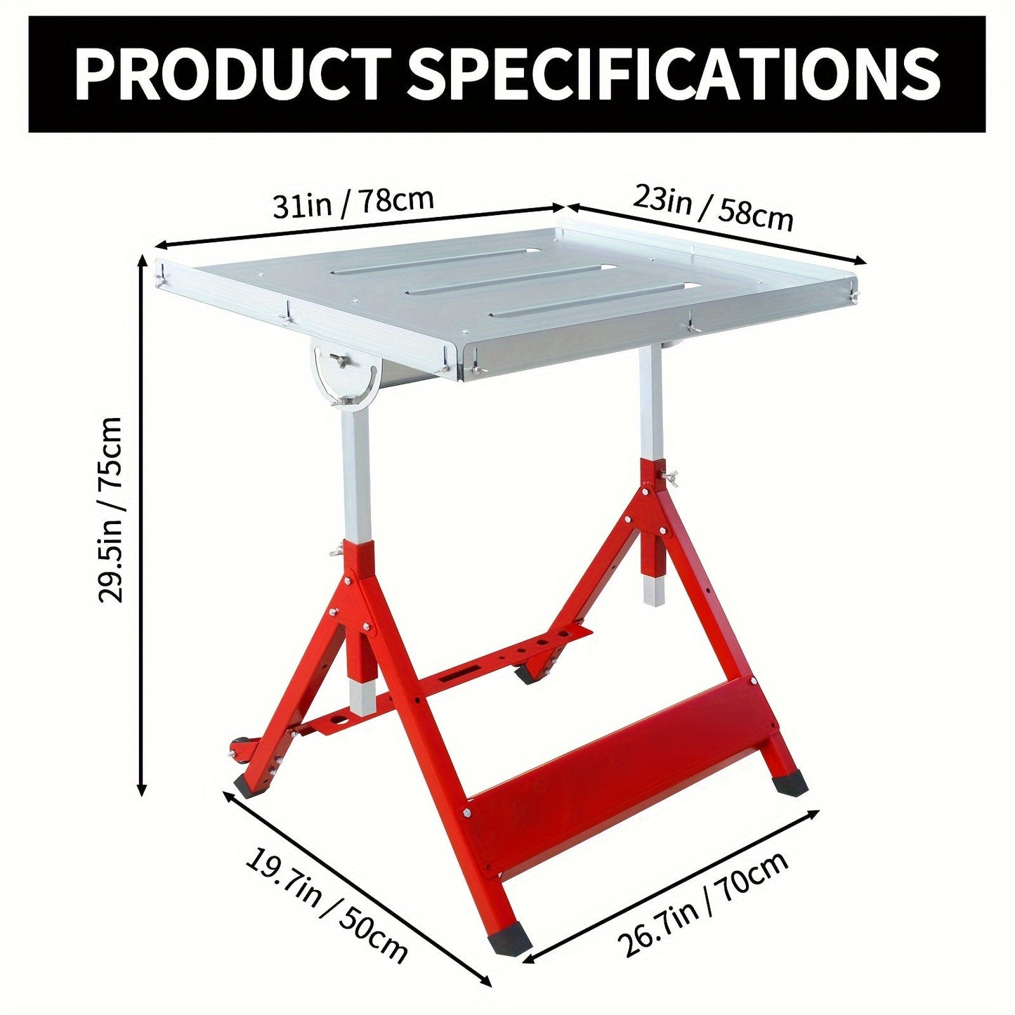 Steel Workbench with Wheels, Portable Welding Table Height-Adjustable 30"x20" Heavy Duty Steel Work Table for Garage Workshop Fabrication