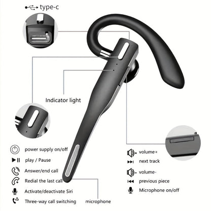 Single Ear Bluetooth Business Earbud with Microphone 15-Hour Call Time 15-Day Standby Rotating Earplug Touch Control for Driving Office Sports Voice Calls Video Work