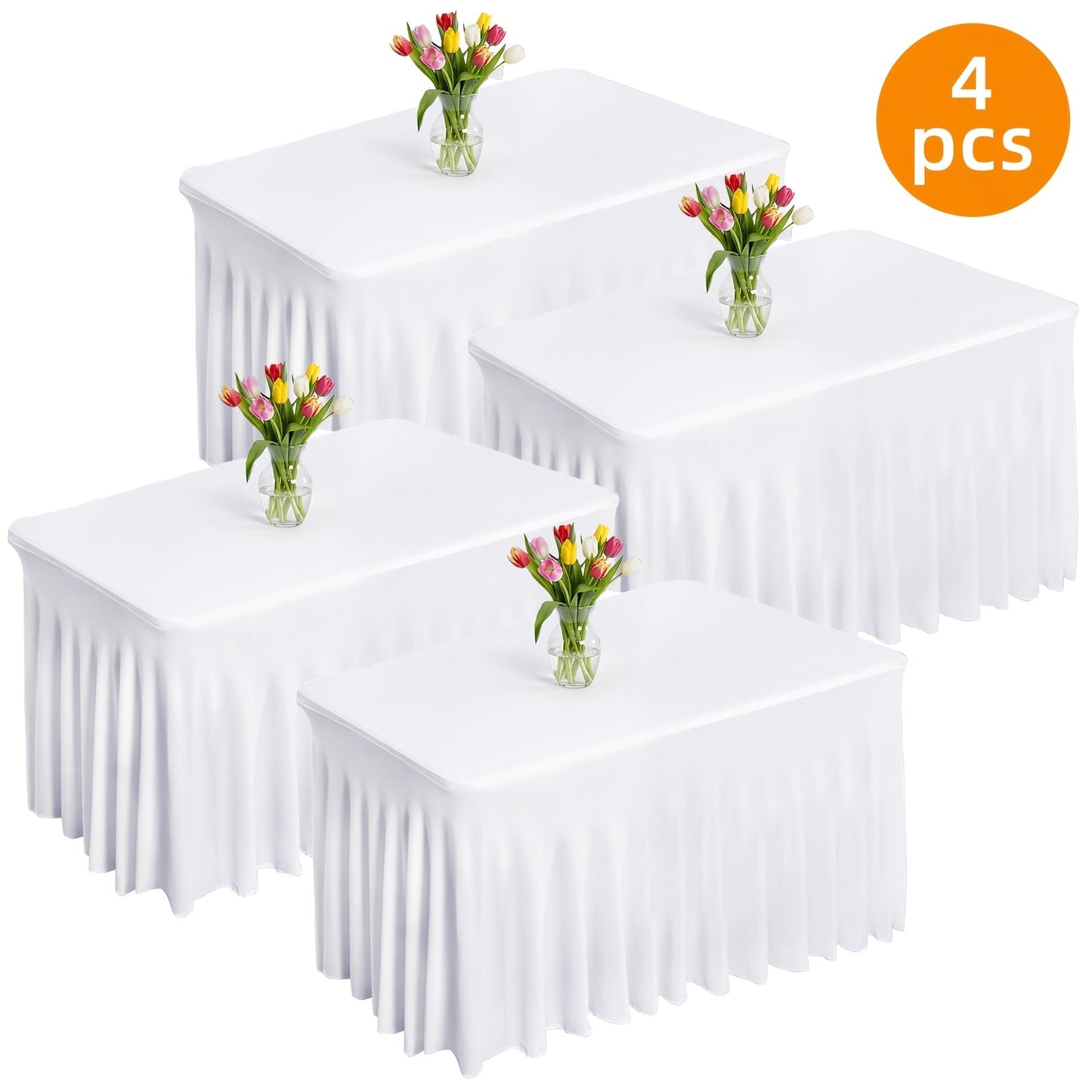 Pleated Rectangle Table Skirts in Black or White with One-, Two- or Four-Piece and Four-Foot Options