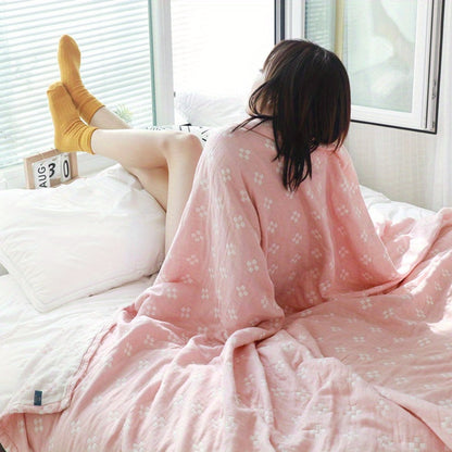 Jacquard Cotton Blanket – Geometric Cross Pattern Pure Cotton Throw, Soft Breathable All Season, Machine Washable, 4 Colors, 2 Sizes