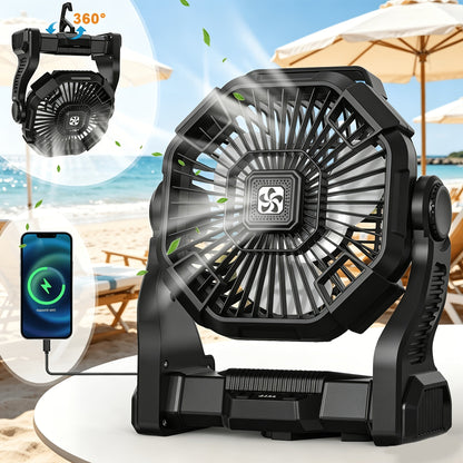 Portable Camping Fan with Hanging Hook, Three-Level Lantern and 12 Color or Style Options Pictured