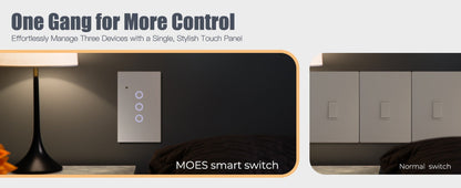 White WiFi Touch Wall Switch with One-, Two- or Three-Gang Options, 2.4GHz App Control and Dual Wiring Support