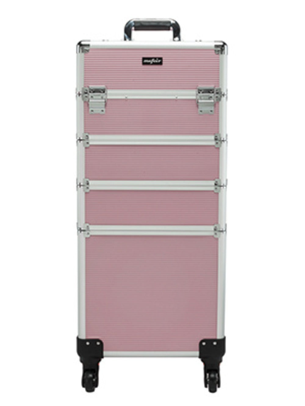 Four-Section Rolling Makeup Train Case with Removable Stack, Telescoping Handle and Four Color Finishes